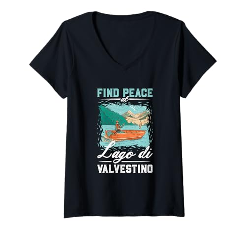 Damen Angeln am Lago di Valvestino T-Shirt mit V-Ausschnitt Damen Angeln am Lago di Valvestino T-Shirt mit V-Ausschnitt von See Urlaub in Italien