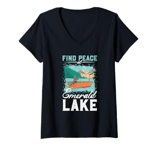 Damen Angeln am Emerald Lake T-Shirt mit V-Ausschnitt Damen Angeln am Emerald Lake T-Shirt mit V-Ausschnitt von See Urlaub in Kanada