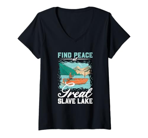 Damen Angeln am Great Slave Lake T-Shirt mit V-Ausschnitt Damen Angeln am Great Slave Lake T-Shirt mit V-Ausschnitt von See Urlaub in Kanada