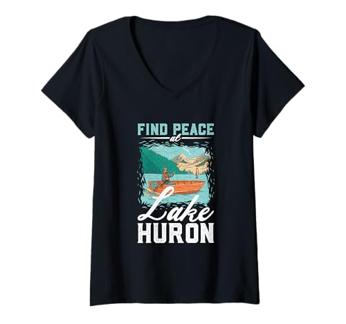Damen Angeln am Lake Huron T-Shirt mit V-Ausschnitt Damen Angeln am Lake Huron T-Shirt mit V-Ausschnitt von See Urlaub in Kanada