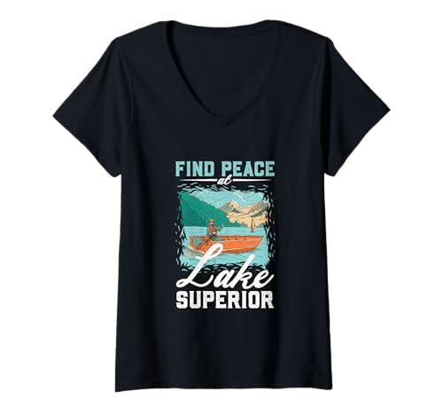 Damen Angeln am Lake Superior T-Shirt mit V-Ausschnitt Damen Angeln am Lake Superior T-Shirt mit V-Ausschnitt von See Urlaub in Kanada