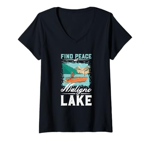 Damen Angeln am Maligne Lake T-Shirt mit V-Ausschnitt Damen Angeln am Maligne Lake T-Shirt mit V-Ausschnitt von See Urlaub in Kanada