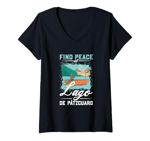 Damen Angeln am Lago de Pátzcuaro T-Shirt mit V-Ausschnitt von See Urlaub in Mexiko