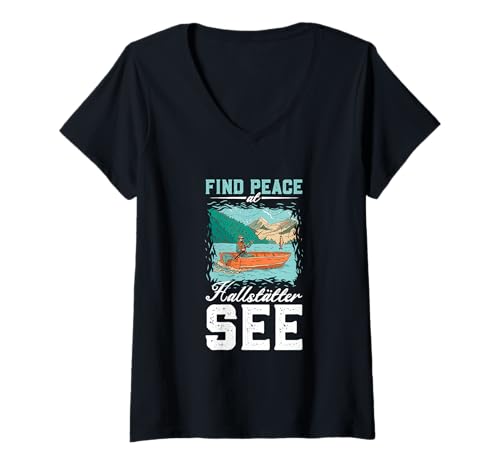 Damen Angeln am Hallstätter See T-Shirt mit V-Ausschnitt Damen Angeln am Hallstätter See T-Shirt mit V-Ausschnitt von See Urlaub in Österreich