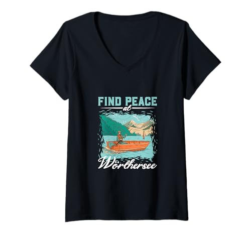 Damen Angeln am Wörthersee T-Shirt mit V-Ausschnitt Damen Angeln am Wörthersee T-Shirt mit V-Ausschnitt von See Urlaub in Österreich