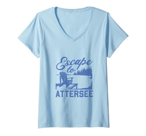 Damen Ich fliehe zum Attersee T-Shirt mit V-Ausschnitt Damen Ich fliehe zum Attersee T-Shirt mit V-Ausschnitt von See Urlaub in Österreich