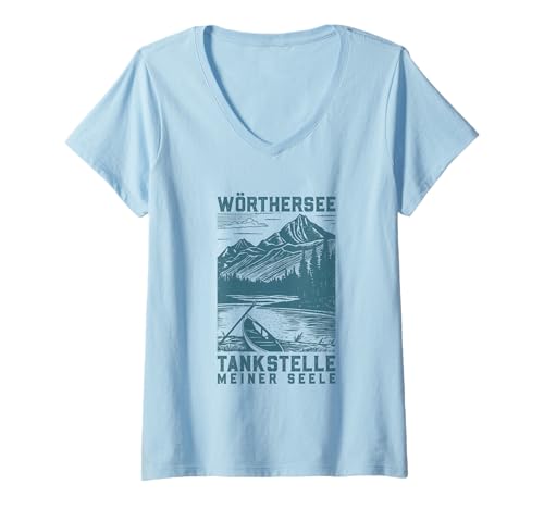Damen Seelenheimat Wörthersee T-Shirt mit V-Ausschnitt Damen Seelenheimat Wörthersee T-Shirt mit V-Ausschnitt von See Urlaub in Österreich