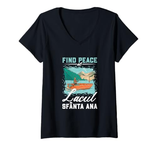 Damen Angeln am Lacul Sfânta Ana T-Shirt mit V-Ausschnitt Damen Angeln am Lacul Sfânta Ana T-Shirt mit V-Ausschnitt von See Urlaub in Rumänien