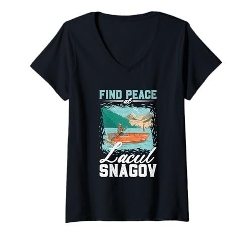 Damen Angeln am Lacul Snagov T-Shirt mit V-Ausschnitt Damen Angeln am Lacul Snagov T-Shirt mit V-Ausschnitt von See Urlaub in Rumänien