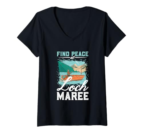 Damen Angeln am Loch Maree T-Shirt mit V-Ausschnitt Damen Angeln am Loch Maree T-Shirt mit V-Ausschnitt von See Urlaub in Schottland