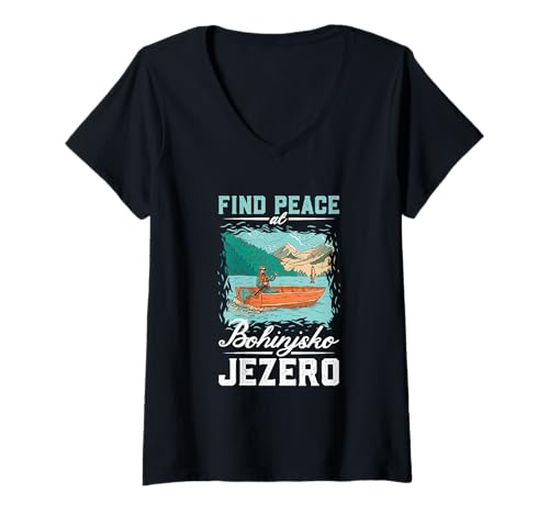 Damen Angeln am Bohinjsko jezero T-Shirt mit V-Ausschnitt Damen Angeln am Bohinjsko jezero T-Shirt mit V-Ausschnitt von See Urlaub in Slowenien