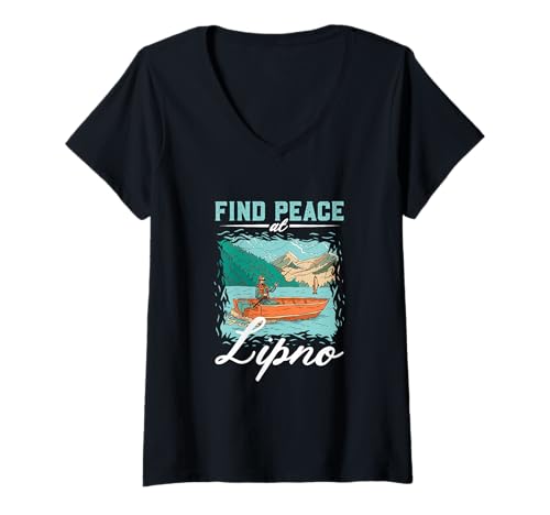 Damen Angeln am Lipno T-Shirt mit V-Ausschnitt Damen Angeln am Lipno T-Shirt mit V-Ausschnitt von See Urlaub in Tschechien