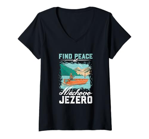 Damen Angeln am Máchovo jezero T-Shirt mit V-Ausschnitt von See Urlaub in Tschechien