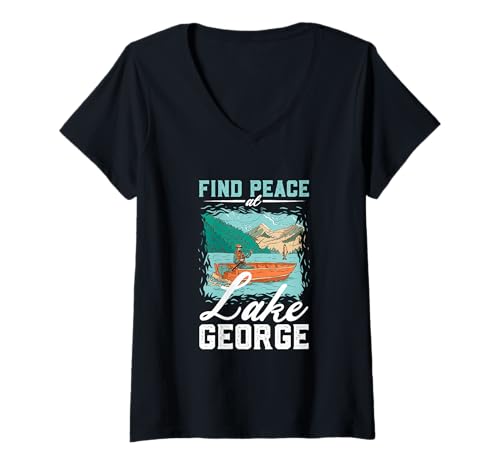 Damen Angeln am Lake George T-Shirt mit V-Ausschnitt Damen Angeln am Lake George T-Shirt mit V-Ausschnitt von See Urlaub in USA