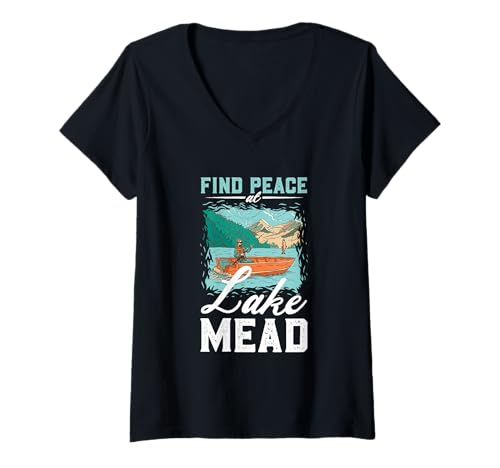 Damen Angeln am Lake Mead T-Shirt mit V-Ausschnitt von See Urlaub in USA