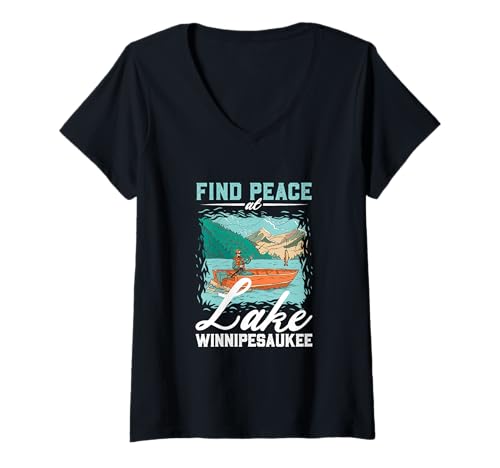 Damen Angeln am Lake Winnipesaukee T-Shirt mit V-Ausschnitt Damen Angeln am Lake Winnipesaukee T-Shirt mit V-Ausschnitt von See Urlaub in USA