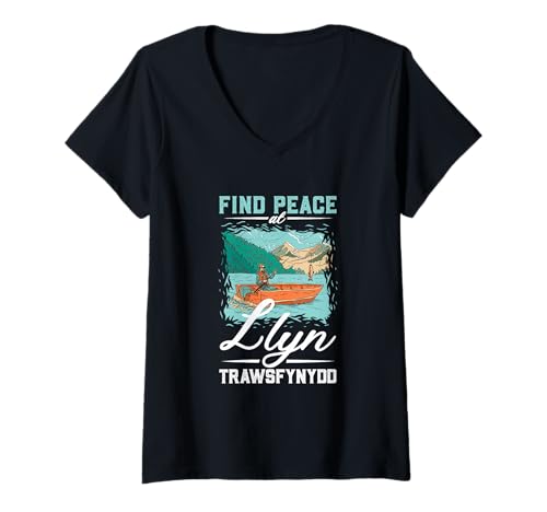 Damen Angeln am Llyn Trawsfynydd T-Shirt mit V-Ausschnitt Damen Angeln am Llyn Trawsfynydd T-Shirt mit V-Ausschnitt von See Urlaub in Wales