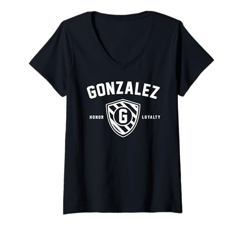 Damen Gonzalez Family Shield Shirt Nachname Wappen Matching T-Shirt mit V-Ausschnitt von See You At The Reunion