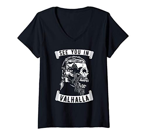 Damen See You In Valhalla Walhalla Wodan Wikinger Odin Vikings T-Shirt mit V-Ausschnitt von See You In Valhalla Walhalla Vikings Cool Geschenk