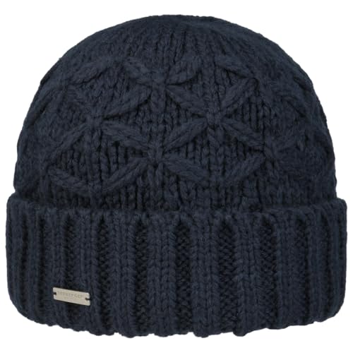 Seeberger Annelie Umschlagmütze Strickmütze Wintermütze Damenmütze Beanie Damen/Herren - mit Umschlag, Futter Winter Herbst-Winter - One Size dunkelblau von Seeberger