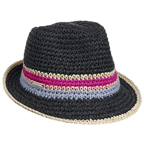 Seeberger Colour Edge Crochet Trilby Strohhut Strohtrilby Sonnenhut Sommerhut Strandhut Gartenhut (One Size - dunkelblau) von Seeberger