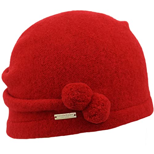 Seeberger Damenmütze aus Beanie aus Wolle, Walkbeanie mit Mini-Pompons, Einheitsgröße, Herbst/Winter, Feuerrot, One size von Seeberger