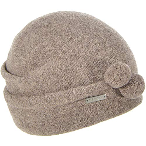 Seeberger Damenmütze aus Beanie aus Wolle, Walkbeanie mit Mini-Pompons, Einheitsgröße, Herbst/Winter, Nutria, One size von Seeberger