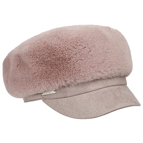 Seeberger Elbsegler Fake Fur Ballonmütze Schildmütze Damencap Baker-Boy-Mütze Damen - mit Schirm, Futter Winter Herbst-Winter - One Size rosa von Seeberger