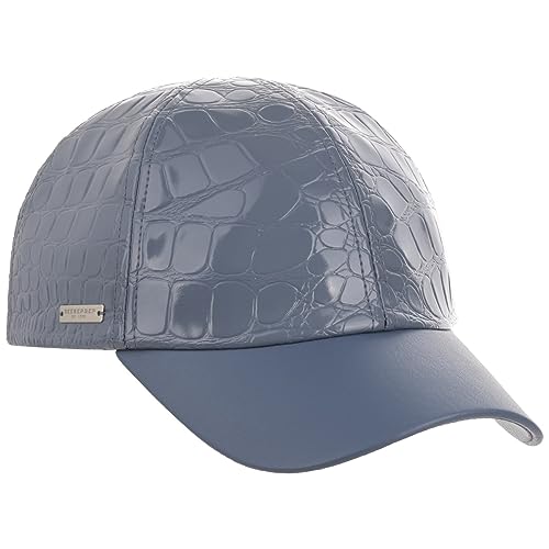 Seeberger Faux Croc Damencap Cap Basecap Baseballcap Damen - Metallschnalle, mit Schirm, Futter Herbst Sommer Frühjahr Winter Frühling-Sommer Herbst-Winter - One Size blau von Seeberger