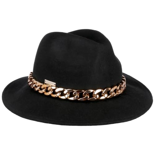 Seeberger Fedora Wollhut mit Kette Wollfilzhut Filzhut Damen - Herbst Sommer Frühjahr Winter Frühling-Sommer Herbst-Winter - One Size schwarz von Seeberger