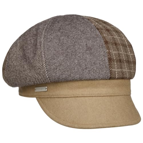 Seeberger Javia Patchwork Ballonmütze Schirmmütze Schildmütze Newsboy-Mütze Damencap Damen - mit Schirm, Futter Herbst Sommer Frühjahr Winter Frühling-Sommer Herbst-Winter - M (56-57 cm) beige von Seeberger