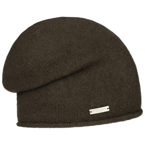 Seeberger Kaschmir Beanie mit Rollrand Kaschmirmütze Strickmütze Wintermütze Mütze Damen - Long Oversize Herbst Sommer Frühjahr Winter Frühling-Sommer Herbst-Winter - One Size Dunkelbraun von Seeberger