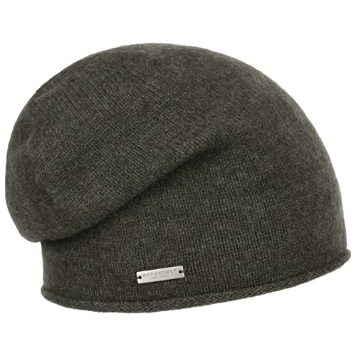 Seeberger Kaschmir Beanie mit Rollrand Kaschmirmütze Strickmütze Wintermütze Mütze Damen - Long Oversize Herbst Sommer Frühjahr Winter Frühling-Sommer Herbst-Winter - One Size Oliv von Seeberger