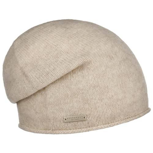 Seeberger Kaschmir Beanie mit Rollrand Kaschmirmütze Strickmütze Wintermütze Mütze Damen - Long Oversize Herbst Sommer Frühjahr Winter Frühling-Sommer Herbst-Winter - One Size beige von Seeberger