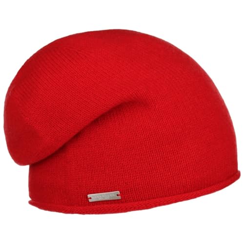 Seeberger Kaschmir Beanie mit Rollrand Kaschmirmütze Strickmütze Wintermütze Mütze Damen - Long Oversize Herbst Sommer Frühjahr Winter Frühling-Sommer Herbst-Winter - One Size rot von Seeberger