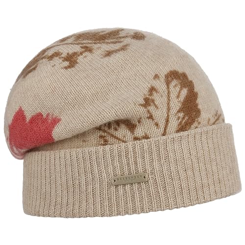 Seeberger Kaschmir Flower Beanie Umschlagmütze Wintermütze Wollmütze (One Size - Hellbeige) von Seeberger