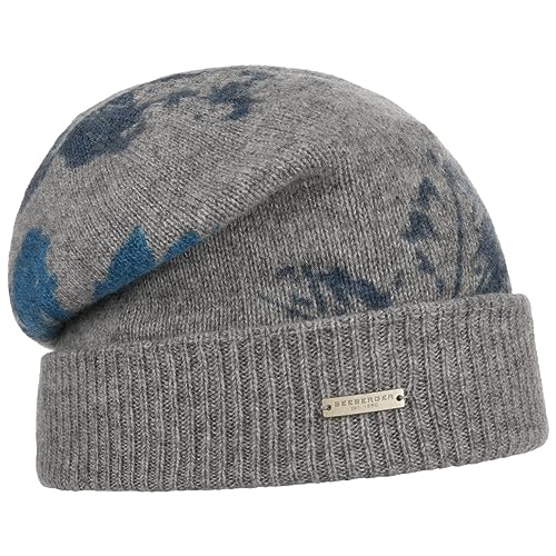 Seeberger Kaschmir Flower Beanie Umschlagmütze Wintermütze Wollmütze (One Size - grau) von Seeberger