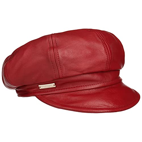 Seeberger Leder Ballonmütze Schildmütze Baker-Boy-Mütze Damencap Ledercap (L (58-59 cm) - rot) von Seeberger