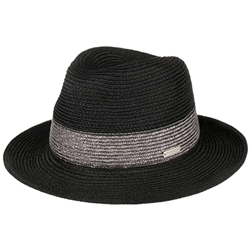 Seeberger Levia Fedora Hanfhut Strohhut Weizenstrohhut Sommerhut Sonnenhut Damenhut (L (58-59 cm) - schwarz-anthrazit) von Seeberger