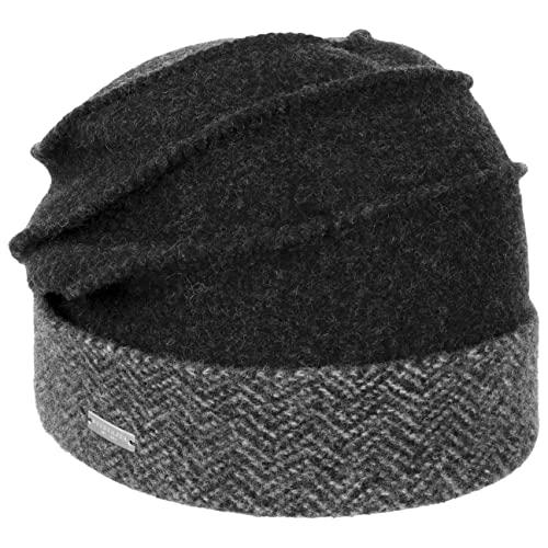 Seeberger Livelia Herringbone Mütze Damenmütze Wollmütze Wintermütze (One Size - schwarz) von Seeberger