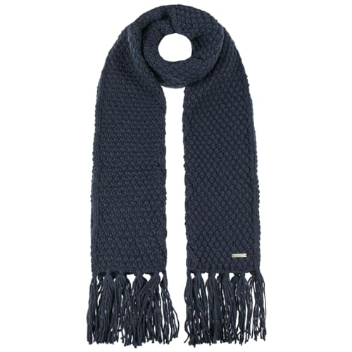 Seeberger Salvirola Strickschal Damenschal Fransenschal Winterschal Damen - mit Fransen Winter Herbst-Winter - One Size dunkelblau von Seeberger