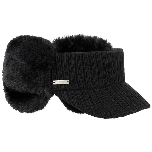 Seeberger Strickvisor mit Ohrenschützern Visor Wintervisor Damenvisor Stirnband (One Size - schwarz) von Seeberger