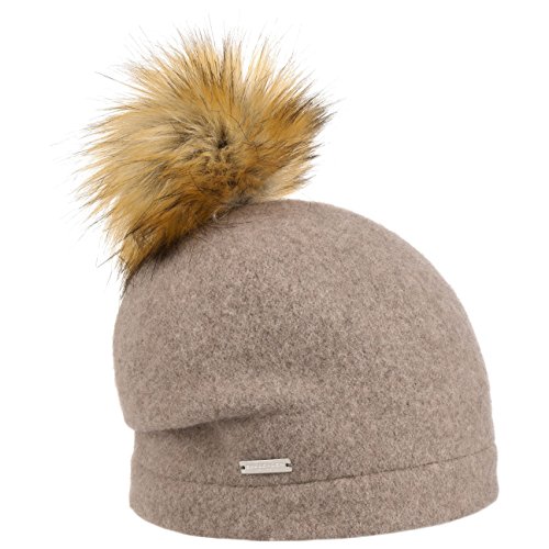 Seeberger Tamisa Pompon Walkmütze mit Bommel Mütze Wintermütze Wollmütze Long Beanie Bommelmütze (One Size - Dunkelbeige) von Seeberger