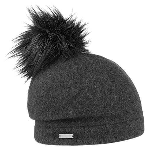 Seeberger Tamisa Pompon Walkmütze mit Bommel Mütze Wintermütze Wollmütze Long Beanie Bommelmütze (One Size - anthrazit) von Seeberger