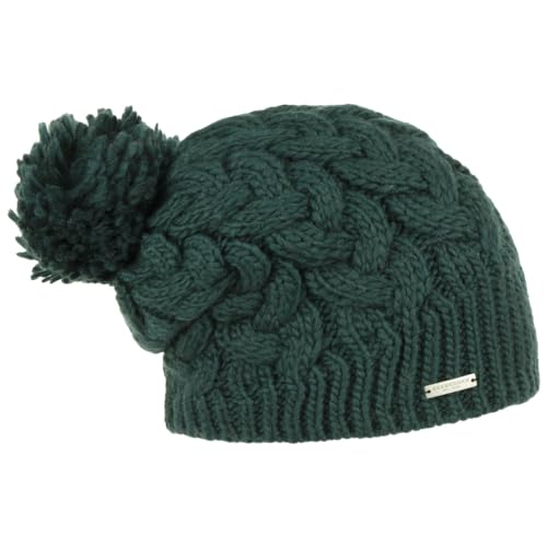 Seeberger Travola Bommelmütze Strickmütze Beanie Damenmütze (One Size - dunkelgrün) von Seeberger