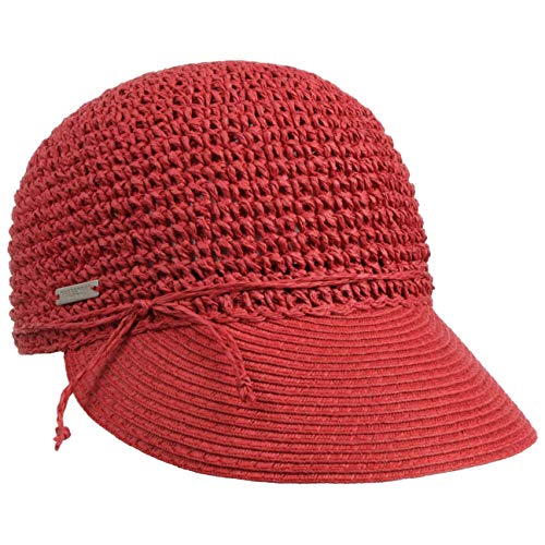 Seeberger Uni Rollable Crochet Cap Damencap Sommercap Sonnencap Sonnenvisor Strohcap Strandcap Damen - mit Schirm Sommer Frühling-Sommer - One Size rot von Seeberger