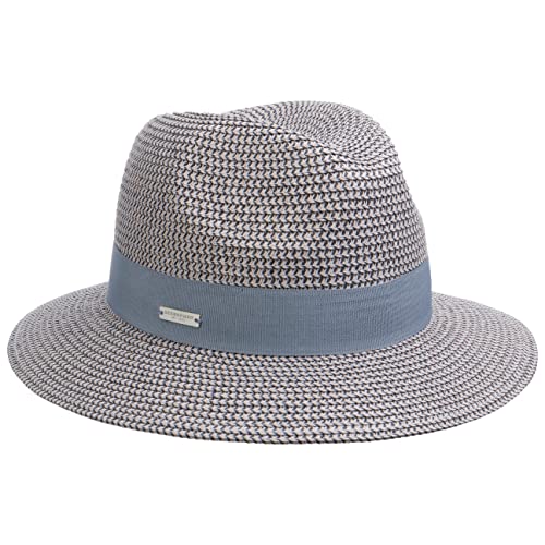 Seeberger Vandia Fedora Strohhut Sonnenhut Sommerhut Gartenhut Strandhut Damenhut (One Size - blau) von Seeberger