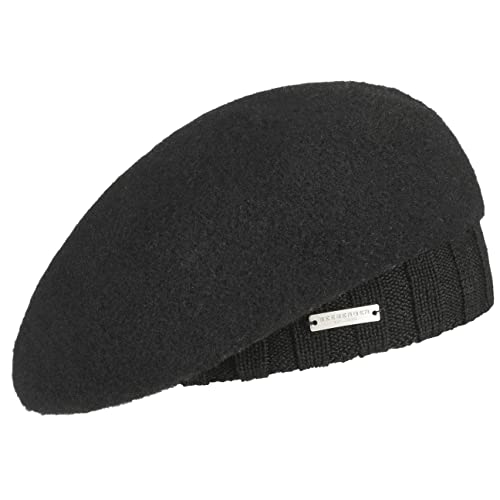Seeberger Wollfilz Baske mit Strickbund Wollbaske Filzbaske Damenbaske Baskenmütze Damen - Winter Herbst-Winter - One Size schwarz von Seeberger