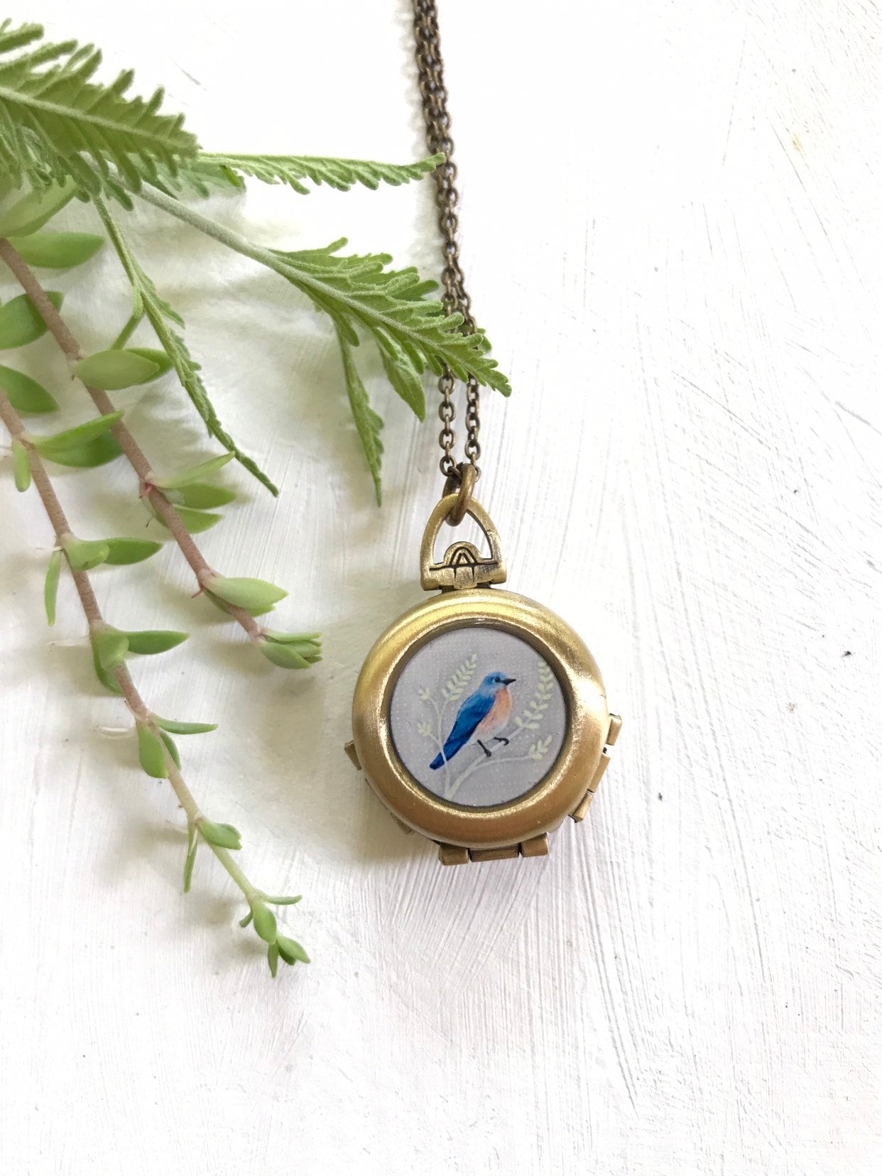 Bluebird Locket Halskette, Vogel Kunstdruck, Foto Andenken von SeedandSky
