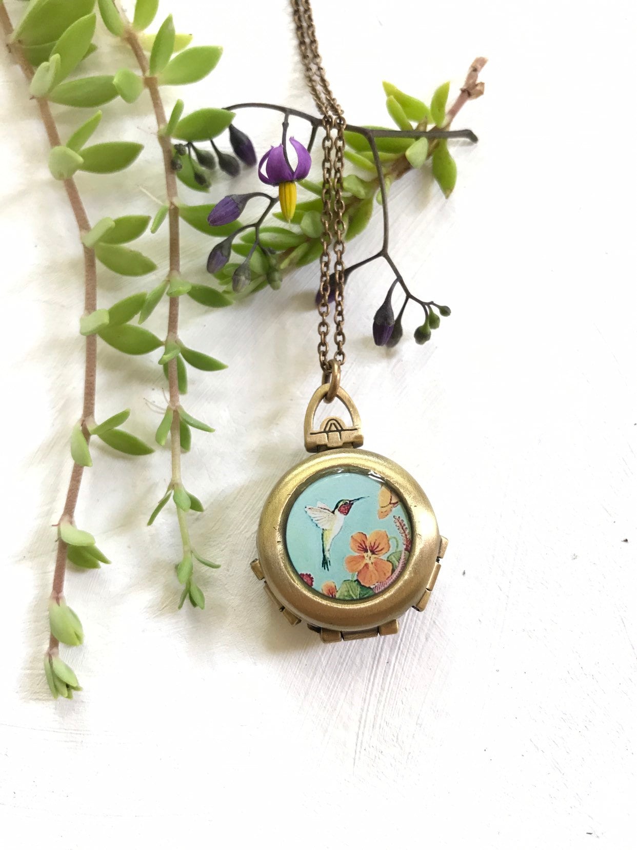 Kolibri Medaillon Halskette Blauer Vogel Kunstdruck, Foto Andenken von SeedandSky